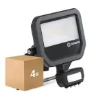 Confezione Multipack 4x Ledvance Proiettore LED Aluminium Nero 17W 2400lm 100D - 840 Bianco Freddo | IP65 - Sensore di Movimento e Luce - Simmetrico